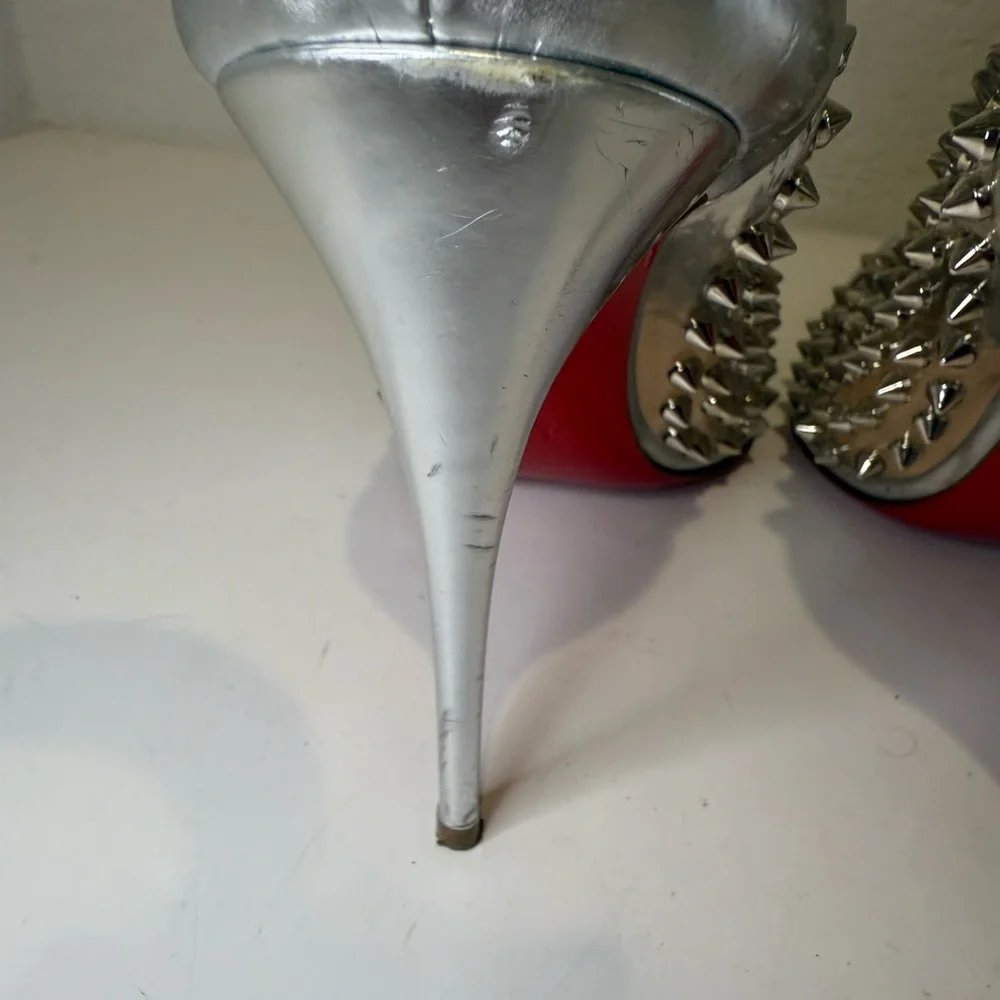 Christian Louboutin Metallic Silver Gloss Clear PVC Spike Me 100 Pumps Size 39